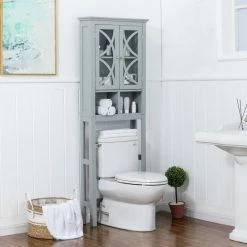 Budget 🛒 Glitzhome 68"H Gray Wooden Drop Door Bathroom Cabinet 🎁 -Outlet bathroom Store 0551e2ba0205aeff 8451 w800 h800 b0 p0