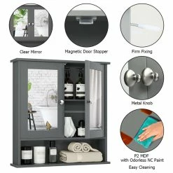 Best Pirce 😀 Costway Wall Mount Mirror Cabinet Grey ✨ -Outlet bathroom Store 1af140af00c1f607 5066 w800 h800 b1 p0
