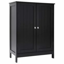 Best Sale 🛒 Imtinanz Black Bathroom Floor Storage Cabinet With 2 Shelf 🎁