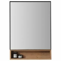 Outlet 👍 Cartisan Design & Build Group, Inc. Bergen Modern Medicine Cabinet, Matte Black Frame, Pecan Oak Shelf, 24" 😀