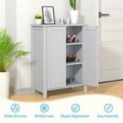 Hot Sale ✔️ Costway 2-Door Bathroom Floor Storage Cabinet Space Saver Organizer Grey ⌛ -Outlet bathroom Store 3091f3cb0183c3e9 8423 w800 h800 b0 p0