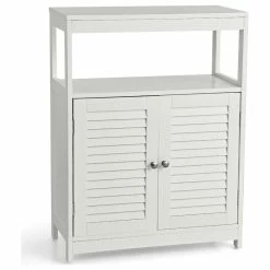 Buy 😀 Costway Bathroom Floor Cabinet Free Standing Storage Organizer W/ Double Doors 🔥