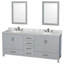 Best Pirce 💯 Wyndham Collection Sheffield 80" Gray Double Vanity, Carrara Marble Top, Um Rd Sinks, 24" S 🎉