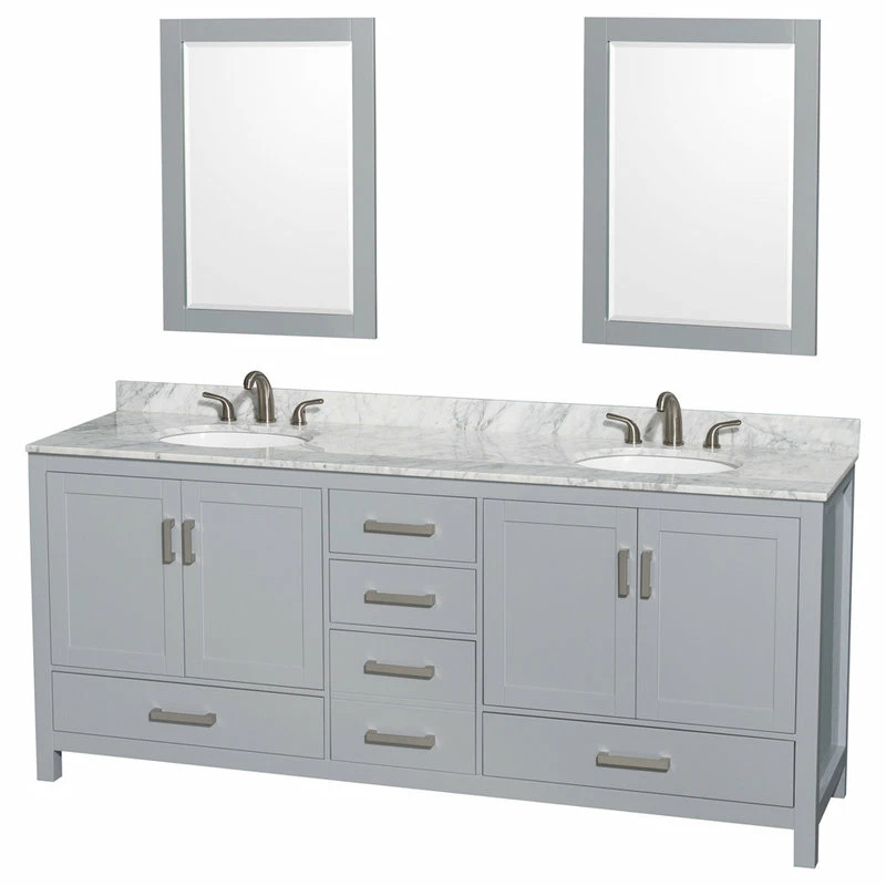 Best Pirce 💯 Wyndham Collection Sheffield 80" Gray Double Vanity, Carrara Marble Top, Um Rd Sinks, 24" S 🎉 3 Best Pirce 💯 Wyndham Collection Sheffield 80" Gray Double Vanity, Carrara Marble Top, Um Rd Sinks, 24" S 🎉