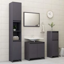 Coupon 🎁 Vida XL LLC VidaXL Bathroom Cabinet High Gloss Gray Engineered Wood Laundry Home Cupboard 🔥 -Outlet bathroom Store 46c1569101c348a8 9498 w800 h800 b0 p0