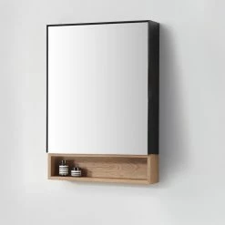 Outlet 👍 Cartisan Design & Build Group, Inc. Bergen Modern Medicine Cabinet, Matte Black Frame, Pecan Oak Shelf, 24" 😀 -Outlet bathroom Store 4ad103e5030e94cc 9051 w800 h800 b0 p0