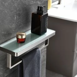 New 🌟 Lexora Bagno Bianca St. Steel Wh. Glass Shelf, Towel Bar Brushed Nickel 🥰 -Outlet bathroom Store 4c71b9c20ed66e95 3405 w800 h800 b0 p0