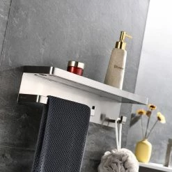 Outlet 🌟 Lexora Bagno Bianca Glass Shelf, Towel Bar, Robe Hook, Brushed Nickel 🎁 -Outlet bathroom Store 60315bb60ed66ea1 3404 w800 h800 b0 p0