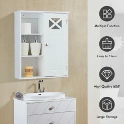 Wholesale 😉 Costway Wall-Mounted Cabinet Bathroom Storage 2-Tier Shelf Organizer White 😉 -Outlet bathroom Store 62f1969f0fc5e485 4060 w800 h800 b0 p0