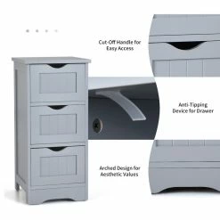 Cheap ❤️ Costway Bathroom Floor Cabinet Freestanding Storage Organizer W/ 3 Drawers Grey 😀 -Outlet bathroom Store 75d18cb20177da0b 9174 w800 h800 b1 p0