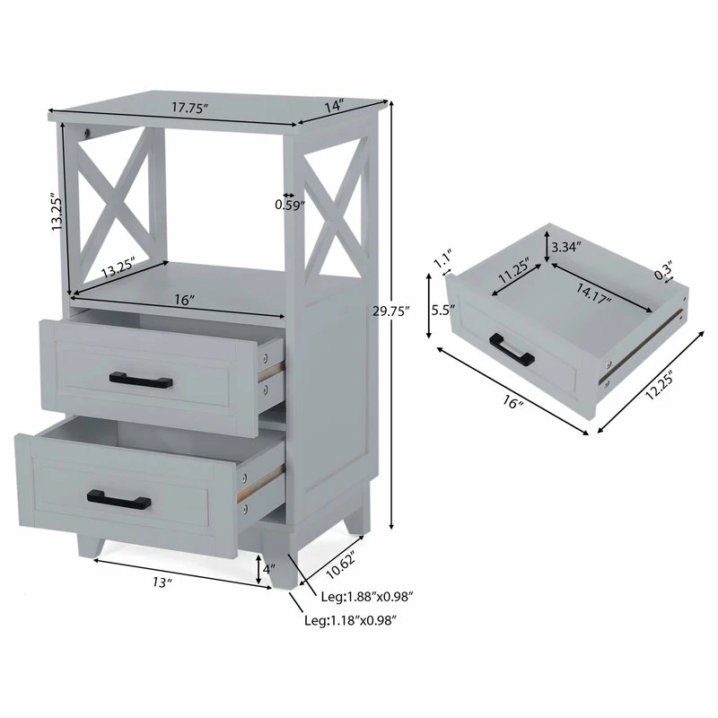 Promo 🎉 GDFStudio McCusker Bathroom Storage Cabinet With Drawers, Gray ✔️ 5 Promo 🎉 GDFStudio McCusker Bathroom Storage Cabinet With Drawers, Gray ✔️ - Image 3