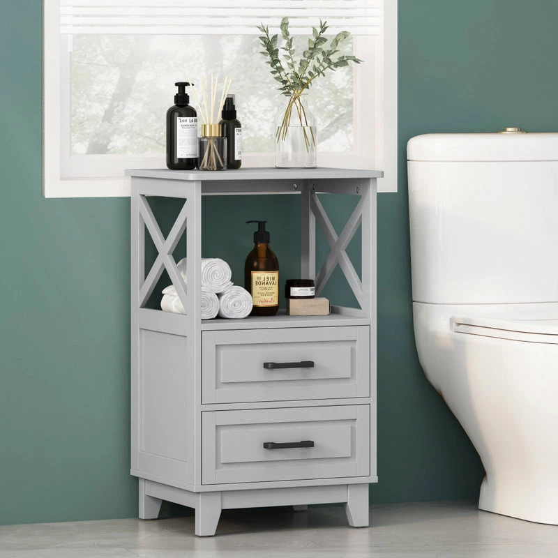 Promo 🎉 GDFStudio McCusker Bathroom Storage Cabinet With Drawers, Gray ✔️ 4 Promo 🎉 GDFStudio McCusker Bathroom Storage Cabinet With Drawers, Gray ✔️ - Image 2