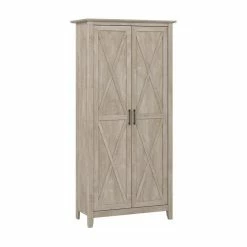 New 😍 Bush Business Furniture Key West Bathroom Storage Cabinet With Doors In Washed Gray - Engineered Wood 🤩