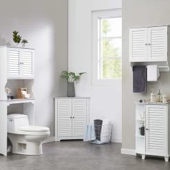 New 😉 Pilaster Designs Corolla Corner Bathroom Storage Floor Cabinet Organizer, White/Marble Wood 👏 -Outlet bathroom Store 82115d110de98ad0 9764 w800 h800 b0 p0