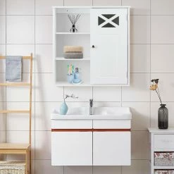 Wholesale 😉 Costway Wall-Mounted Cabinet Bathroom Storage 2-Tier Shelf Organizer White 😉 -Outlet bathroom Store 956182d40fc5e482 4060 w800 h800 b0 p0
