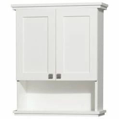 Buy 💯 Wyndham Collection Solid Oak Bathroom Wall-Mounted Storage Cabinet In White 🧨