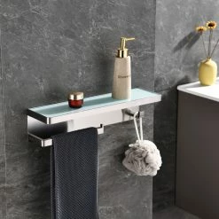 Outlet 🌟 Lexora Bagno Bianca Glass Shelf, Towel Bar, Robe Hook, Brushed Nickel 🎁 -Outlet bathroom Store a761aa580ed66e77 3404 w800 h800 b0 p0