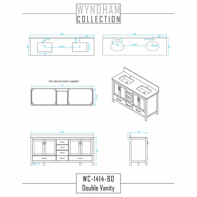 Best Pirce 💯 Wyndham Collection Sheffield 80" Gray Double Vanity, Carrara Marble Top, Um Rd Sinks, 24" S 🎉 5 Best Pirce 💯 Wyndham Collection Sheffield 80" Gray Double Vanity, Carrara Marble Top, Um Rd Sinks, 24" S 🎉 - Image 3