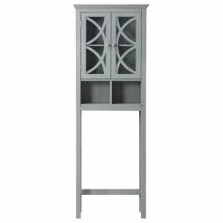 Budget 🛒 Glitzhome 68"H Gray Wooden Drop Door Bathroom Cabinet 🎁