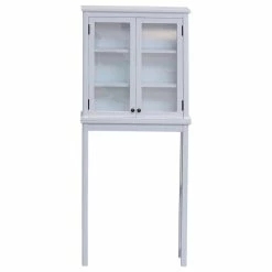 Hot Sale ❤️ Bolton Furniture, Inc. Dorset Bath Over The Toilet Space Saver Storage, Glass Doors Upper Cabinet 🔥