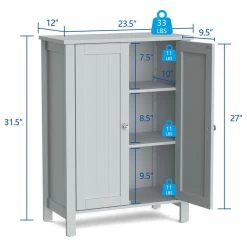 Hot Sale ✔️ Costway 2-Door Bathroom Floor Storage Cabinet Space Saver Organizer Grey ⌛ -Outlet bathroom Store add1f9640183c3eb 8423 w800 h800 b1 p0