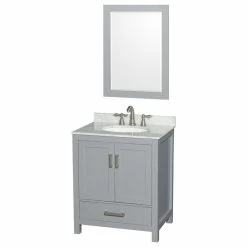 Best reviews of 🔥 Wyndham Collection 30" Single Vanity,Gray,White Carrara Marble Top,Undermount Oval Sink,24" Mirror 🥰