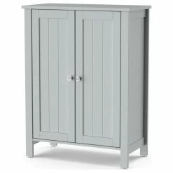 Hot Sale ✔️ Costway 2-Door Bathroom Floor Storage Cabinet Space Saver Organizer Grey ⌛