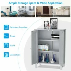 Hot Sale ✔️ Costway 2-Door Bathroom Floor Storage Cabinet Space Saver Organizer Grey ⌛ -Outlet bathroom Store bca1cc930183c3e7 8423 w800 h800 b0 p0