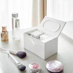 Cheapest 🥰 Yamazaki Home Skincare Organizer, Plastic, Holds 2.2 Lbs, Lid, White 😀 -Outlet bathroom Store c57144e0025ad9de 2589 w800 h800 b0 p0