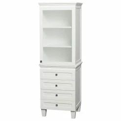 Deals 😀 Wyndham Collection Acclaim Bathroom Linen Tower In White With Cabinet Storage & 4 Drawers 💯