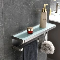Outlet 🌟 Lexora Bagno Bianca Glass Shelf, Towel Bar, Robe Hook, Brushed Nickel 🎁 -Outlet bathroom Store d9d103200ed66eb0 3404 w800 h800 b0 p0