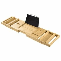 Cheapest 🔔 Yescom Extendable Bamboo Bathtub Caddy Tray Tablet Slot Glass Tablet Holder Relaxing 🛒