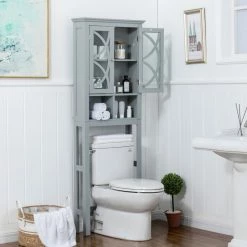 Budget 🛒 Glitzhome 68"H Gray Wooden Drop Door Bathroom Cabinet 🎁 -Outlet bathroom Store ef510b230205aefc 8451 w800 h800 b0 p0