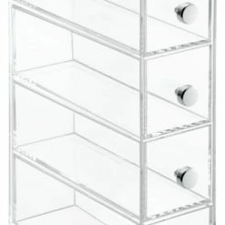 New 😍 InterDesign 36560 2.75" X 7" X 10" Clear Clarity 4-Drawer Cosmetic Flip Tower 🔥
