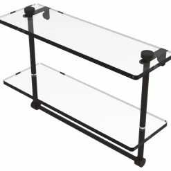 Outlet 🎉 Allied Brass 16" Two Tiered Glass Shelf With Integrated Towel Bar, Oil Rubbed Bronze 🎉